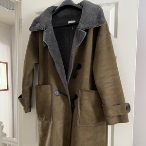 Anthropologie Green Faux Suede Toggle Coat